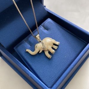 Enamel and Crystals Elephant Pendant Sterling Silver Necklace
